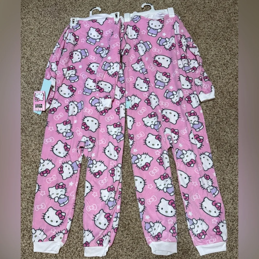 Hello Kitty Pink Fleece Allover Character Onesie Lot of 2 Girls Size 8 NWT